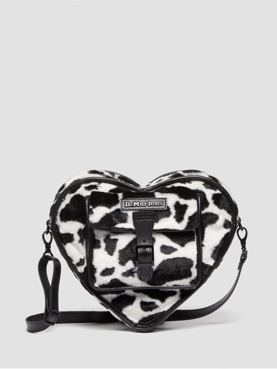 Dr. Martens Handbags - Dr. Martens Black and White Cow-Print Heart Crossbody